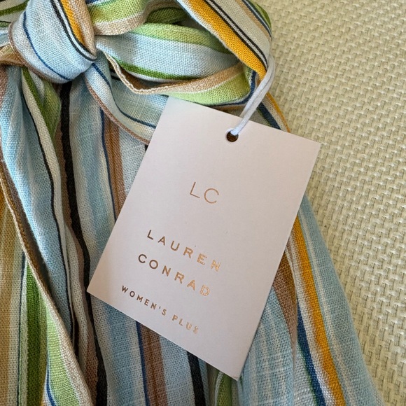 Lauren Conrad Stripe Skirt Plus Size 0X NWT Lined Linen Blend - Picture 6 of 8